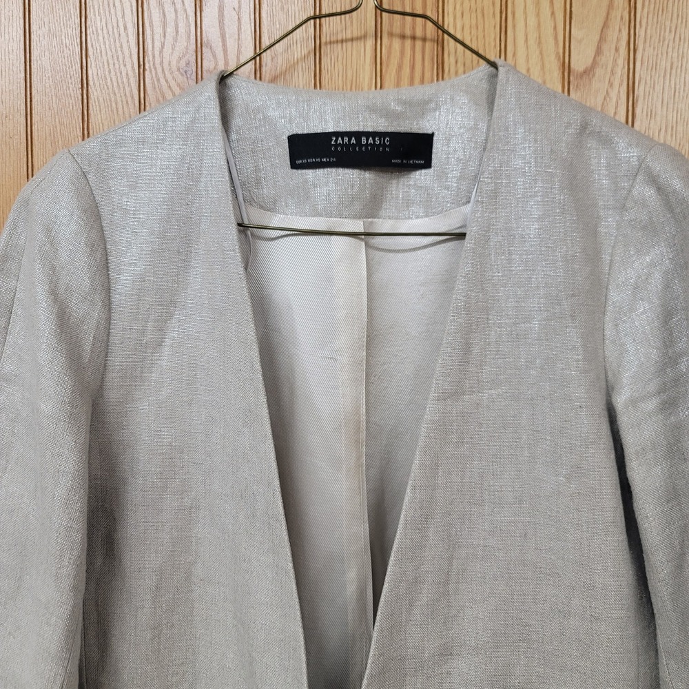 Zara Basic Collection Metallic Quiet Luxury Linen Blend Blazer Champagne XS